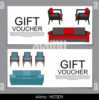 Gift Voucher Template with variation of furniture for apartments Stock Vector