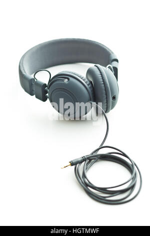 Gray vintage headphones isolated on white background. Stock Photo