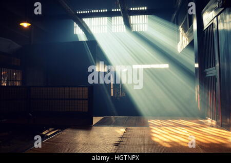 Sunlight falls through the window of a traditional home in Tsumago, Japan. December 21, 2014. Stock Photo