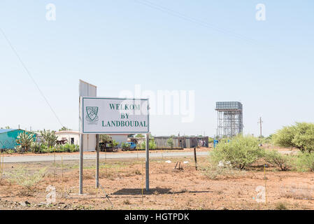 JACOBSDAL, SOUTH AFRICA - DECEMBER 31, 2016: A sign at the entrance of Jacobsdal, a small town in the Free State Province Stock Photo