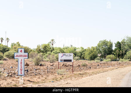 JACOBSDAL, SOUTH AFRICA - DECEMBER 31, 2016: Signs at the entrance of Jacobsdal, a small town in the Free State Province Stock Photo