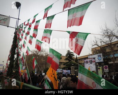 Iranian flags at Islamic Revolution anniversary rally, national day of Iran in Tehran Stock Photo