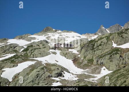 Chalet du Lac Blanc, in the French Alps near Chamonix. Stock Photo