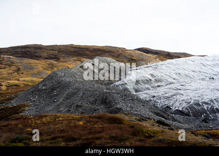 A pile of rock, sediment and silt debris deposited by the leading edge ...