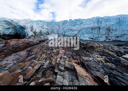 Striations carved into the bedrock by ice erosion as a glacier receded ...