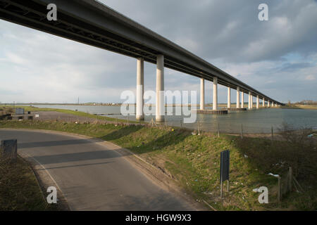 The Sheppey Crossing road bridge linking the Kent (UK) mainland to the Isle of Sheppey Stock Photo