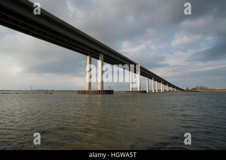 The Sheppey Crossing road bridge linking the Kent (UK) mainland to the Isle of Sheppey Stock Photo