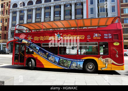 Melbourne Sightseeing Bus parked near Federation square Melbourne Victoria Australia Stock Photo