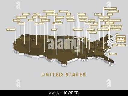 3D USA State Map Stock Vector