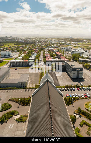 View of the city of Reykjavik from the tower of Hallgrimskirkja Cathedral. Stock Photo