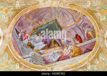VIENNA, AUSTRIA - DECEMBER 19, 2016: The ceiling fresco of The Birth of Virgin Mary in church Mariahilfer Kirche Stock Photo