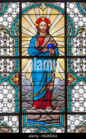 VIENNA, AUSTRIA - DECEMBER 19, 2016: The Heart of Jesus on the stained glass of church Mariahilfer Kirche Stock Photo