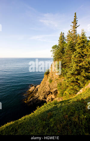 The cliffs of the Bold Coast trail in Cutler, Maine. Cutler Coast Public Reserved Land. Stock Photo