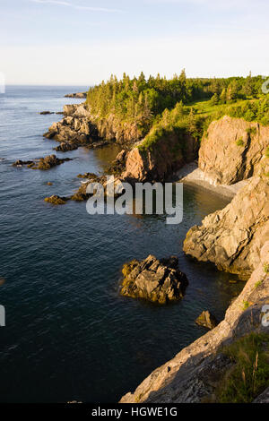 The cliffs of the Bold Coast trail in Cutler, Maine. Cutler Coast Public Reserved Land. Stock Photo