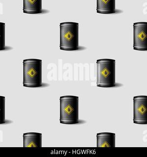 Black Metal Oil Barrels Seamless Pattern Stock Vector