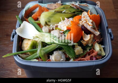 Container of domestic food waste, ready to be collected by the recycling truck Stock Photo