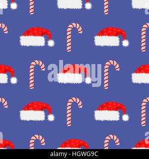 Red Hat and Candy Cane Seamless Pattern Stock Vector