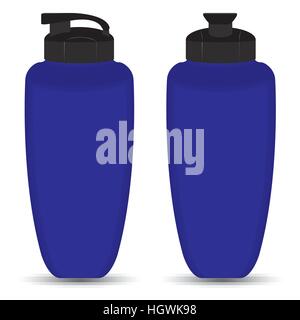 Blue Thermos bottle set of Front and Side view isolated on white background. Stock Vector