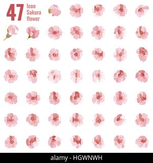Sakura cherry icon set of 47 flower. EPS 10 Stock Vector