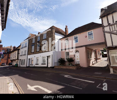 View along  Strand Street,Sandwich, Kent, showing some of the many lised period buildings in this historic old town. Stock Photo