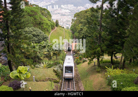 A funicular train on it's way up to Penang Hill, Malaysia Stock Photo