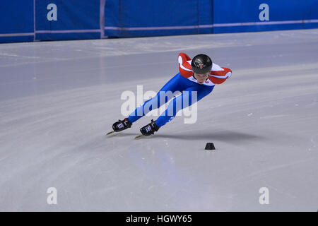Torino, Italy. 12th Jan, 2017. Alica Porubská in action during the National Slovakia workouts for the ISU European Short Track Championships 2017. © Tonello Abozzi/Pacific Press/Alamy Live News Stock Photo