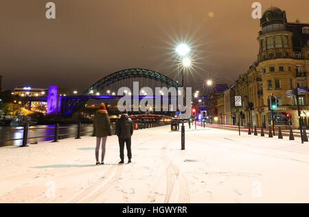 The Tyne Bridge in Newcastle after some overnight snow, as Scotland and the North of England were covered in a blanket of snow while the east coast was braced for a storm surge at Friday lunchtime. Stock Photo