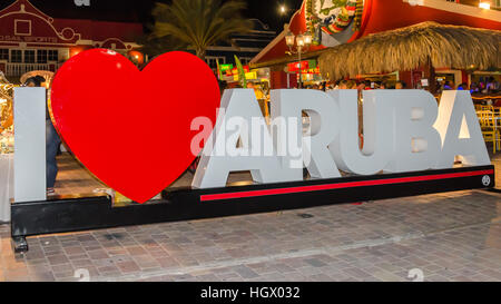 Aruba, Caribbean - September 27, 2012: I love Aruba sign near the street market  stores in Aruba island at the Caribbean sea Stock Photo