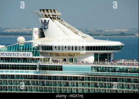 Independence of the Seas cruise ship at Santa apolonia passenger terminal, view from miradouro Portas do Sol, Lisbon, Portugal Stock Photo