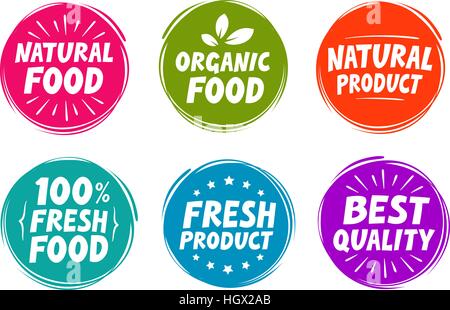 Vector set colorful labels for food, nutrition. Collection icons Stock Vector