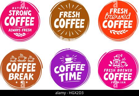 Vector set colorful labels for coffee, drink. Collection icons Stock Vector