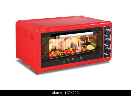 red microwave oven on a white background Stock Photo