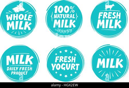 Vector set labels for milk, yogurt. Collection icons Stock Vector