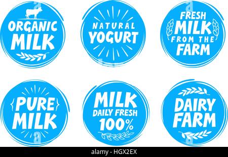 Milk set icon, label, element. Dairy food emblem, template, symbol. Vector illustration isolated on white background Stock Vector