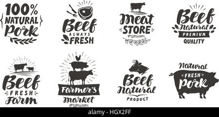 Vector set of meat labels, badges and icons. Collection elements for menu design restaurant or cafe isolated on white background Stock Vector