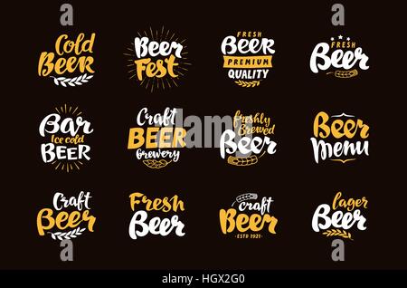 Beer Label and Logos. Lettering vector illustration Stock Vector