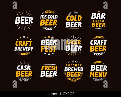 Brewery set logo, label, element. Craft beer emblem, template, symbol. Vector illustration Stock Vector