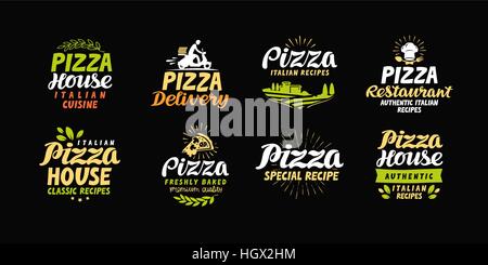 Vector pizza set icons, labels, symbols, signs, design elements Stock Vector