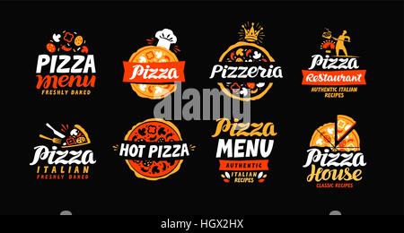 Pizza logo. Collection labels for menu design restaurant or pizzeria Stock Vector