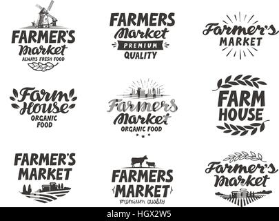 Farmers market, vector logo. Farm, farming icons set Stock Vector