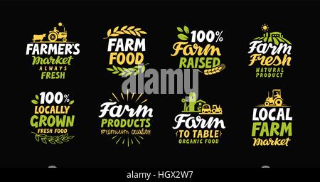 Farm fresh labels. Farmer icon. Farming logo. Organic, natural food collection symbol Stock Vector