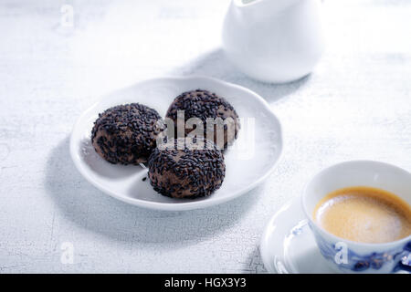 Almond cookies with chocolate and coffee. Gluten free flour. Stock Photo