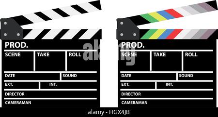 Set of two movie clappers, one in color Stock Vector