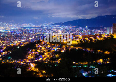 Aerial view of Medellin at night in Colombia Stock Photo