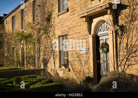 UK, England, Derbyshire, Ashford in the Water, Church Street, Brushfield House in terrace of houses formerly of Chatsworth Estate Stock Photo