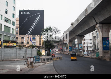 HYDERABAD, INDIA - JANUARY 14,2017 Almost empty street on the morning of Pongal,a public holiday in Hyderabad,India Stock Photo