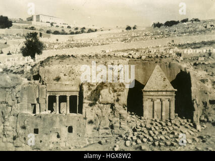 Tombs in the Kidron Valley, Bethlehem, Palestine, Jerusalem, Israel, 1946, West Bank,  Jerusalem Bible, Jesus, Christianity, Jewish, Muslim, Orthodox, Stock Photo