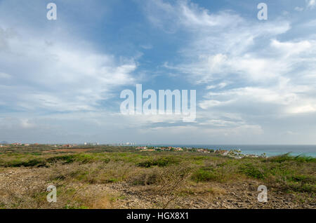 Aruba, Caribbean - September 25, 2012: Panorama view with the Arashi Beach as background, Aruba, in the Caribbean Sea. Stock Photo