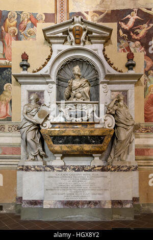 Florence. Italy. Tomb of Galileo Galilei (1564 – 1642) by Giulio Foggini, Basilica of Santa Croce. Stock Photo