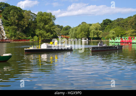 Model ships naval warfare Peasholm Park Scarborough UK Stock Photo